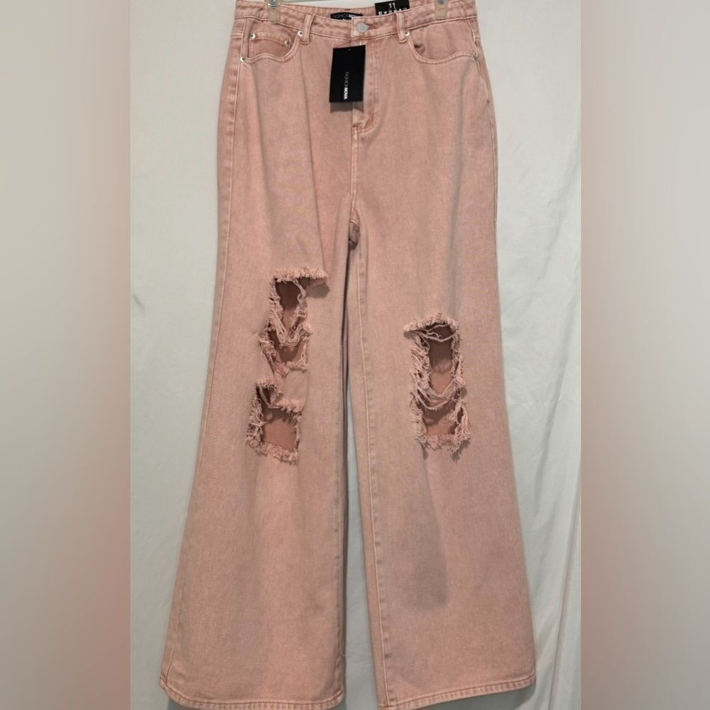 Pink Fashion Nova Wide Leg Distressed Jeans Size 11